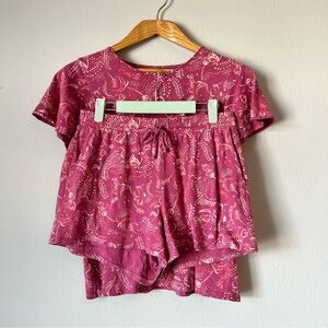 Garnet Hill Pink Floral Cotton Shorts Pajama Set S